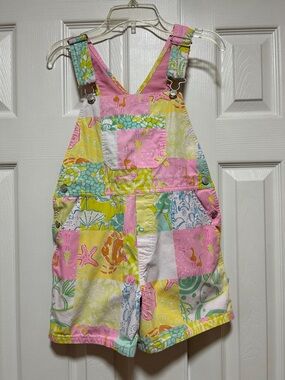 Lilly Pulitzer Patchwork Vintage Kids Short Overalls Beach Vacation - Size 6